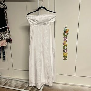 Strapless Midi length white island dress